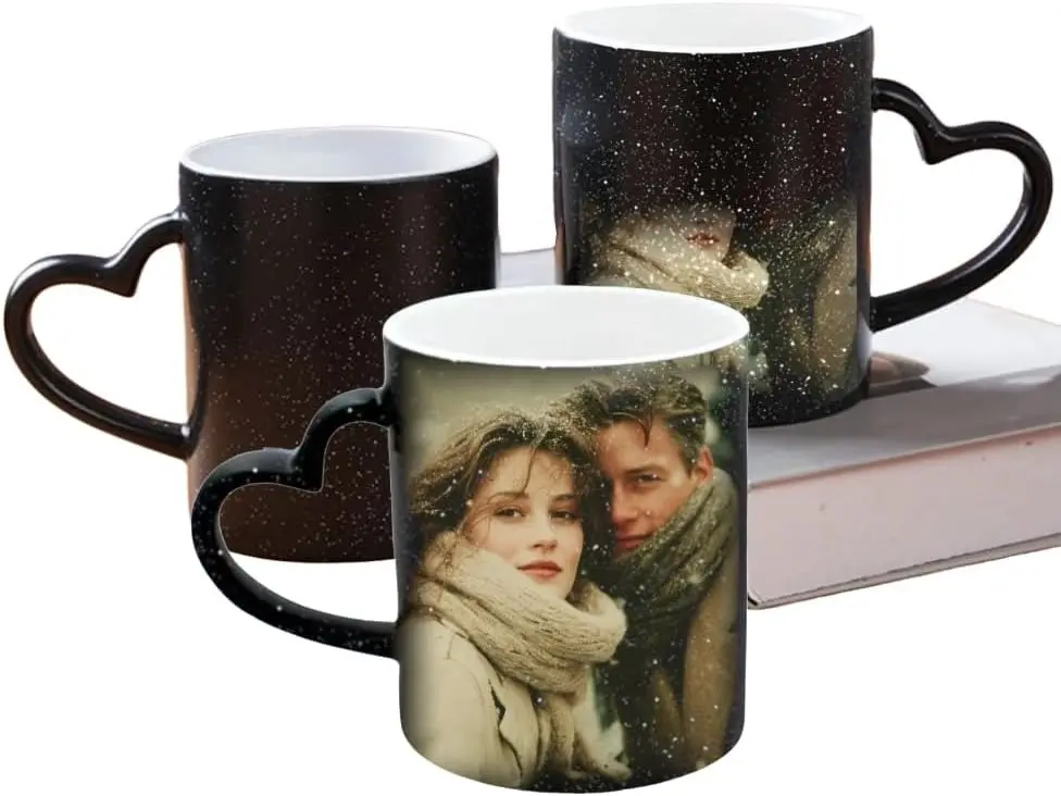11oz Stylish Glossy Double Heart-Handle Custom Both Sides Ceramic Mug - Reusable, Heat-Resistant, Unisex Personalized Funny Retirement Gift, HD Print, for Office Coffee & Tea Use