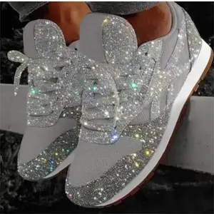 Women's Shoes Trend 2026 Sneakers Glitter Women Vulcanized Shoes Female Height Increase Chunky Sneaker Running Sparkling Shoes Black Runner Training
