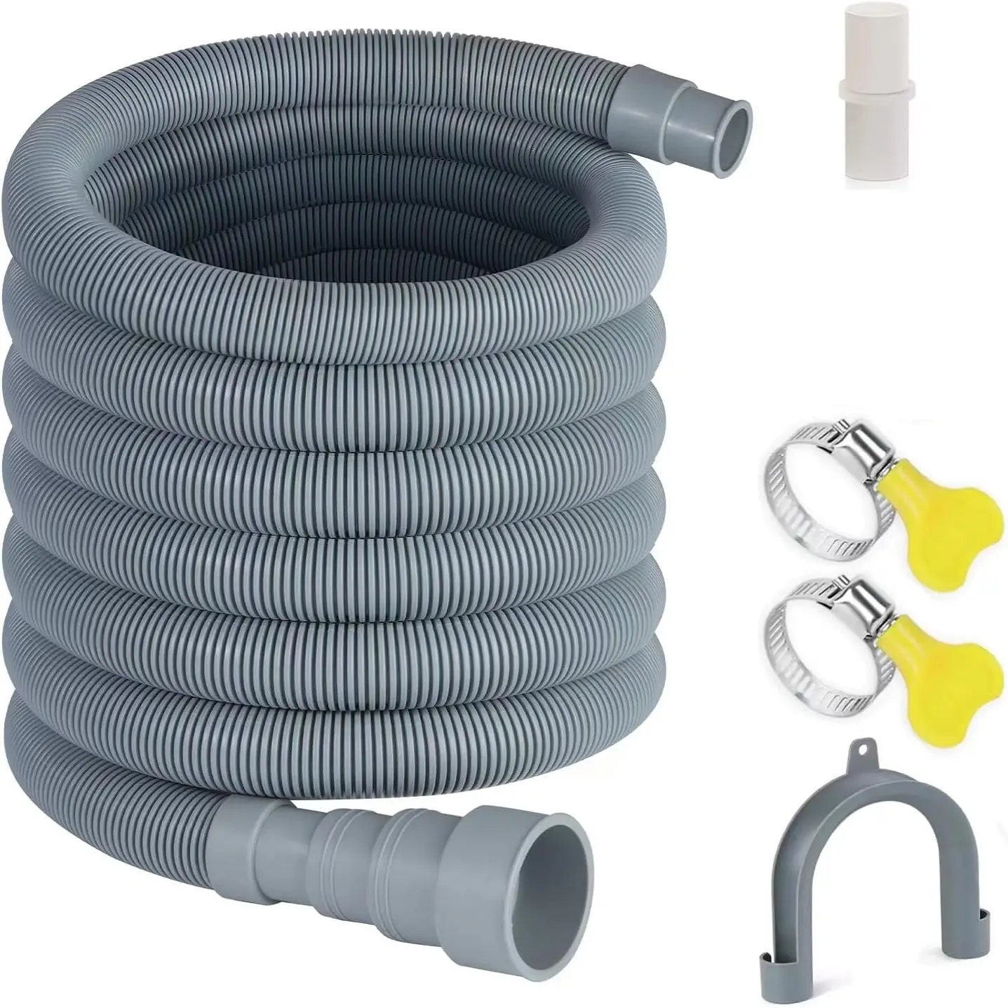 13-ft Universal Fit Washing Machine Drain Hose Extension Kit, Flexible Corrugated Hose for Longer Reach, Flexes Tight Turns, Includes 1 Adapter, 4 Clamps, 1 U-Bend Holder, Easy Installation for Washing Machines & Dishwashers