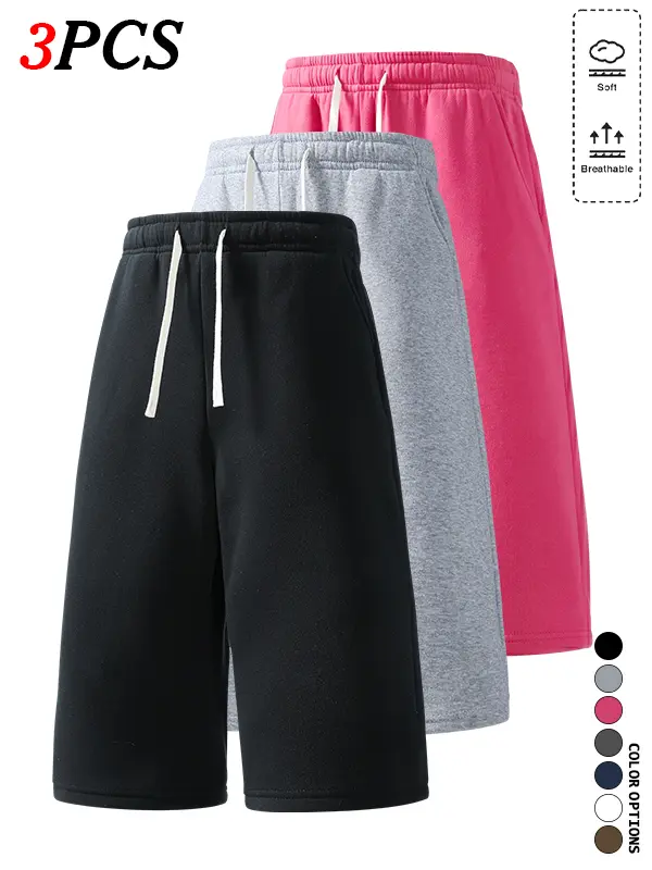 3-Pack Men’s Summer Sports Shorts — Breathable shorts for running, workouts, fitness, and everyday casual wear; 7/8 length men’s shorts
