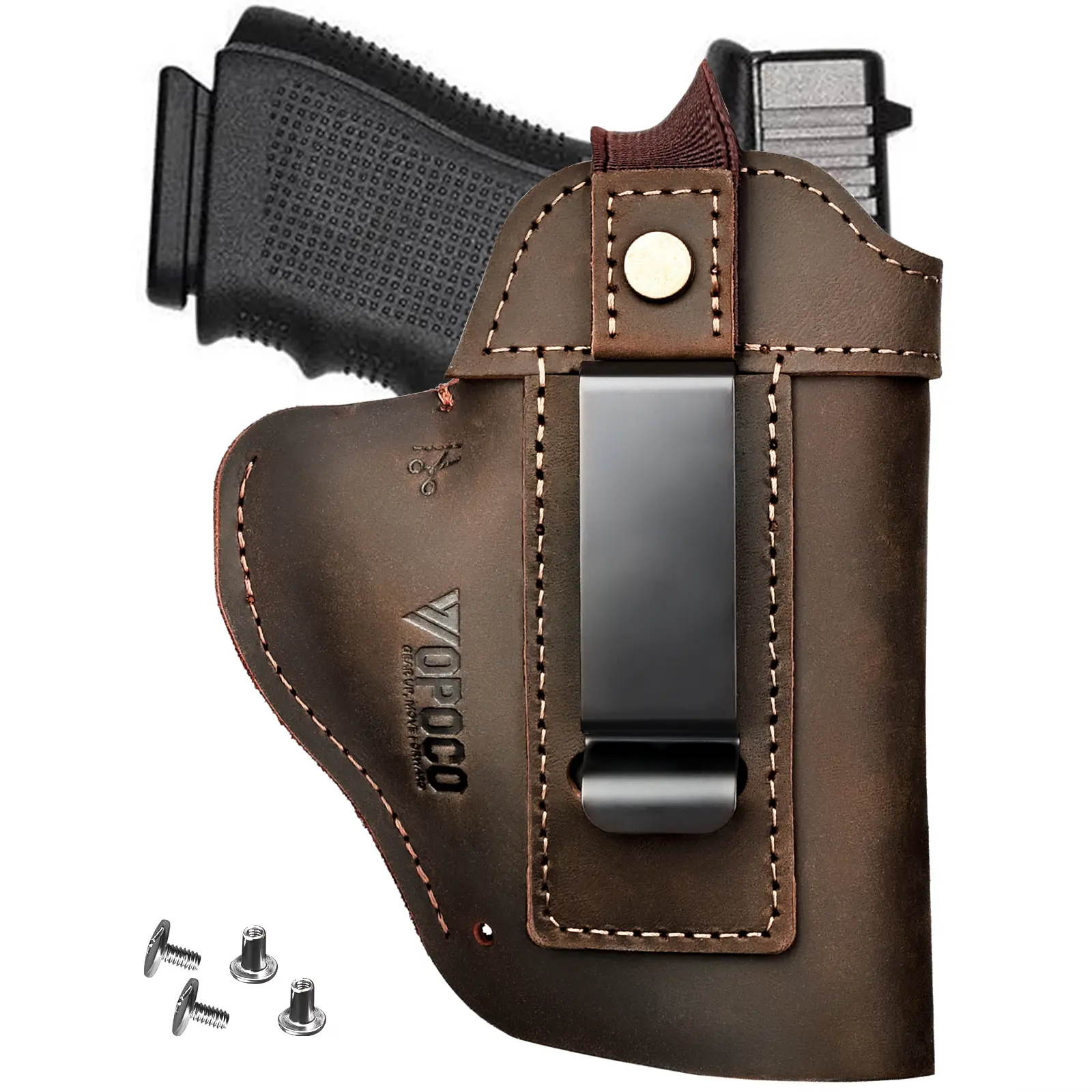 IWB/OWB Universal Leather Gun Holster for Men Women Right/Left Concealed Carry Holster Fits Glock 17/19/23/26/42/43X Taurus G2/G2C/G3C Sig P365 P320 Springfield Hellcat M&P 9mm Shield Most Size Pistol