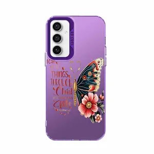 Samsung Galaxy S23 Ultra 5G Purple Case - Adorable Floral Butterfly & Creative Text Design, Premium Soft TPU Shock-Absorbent Cover