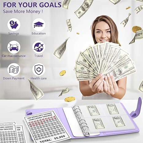 100 Envelopes Saving Challenge, Budget Binder, Saving Challenge Book, Saving Challenge Notebook, Money Organizer, Budget Planner Book for Budgeting,Birthday Gifts Income Tracker.