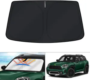 Canvcle Windshield Sun Shade for Mini Countryman Cooper F60 SUV 2017-2024 Foldable UV Protection Sun Visor 240T Reflective Fabric Blocks 99% UV Rays Automotive Accessory