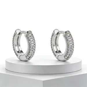 Iced Out Hoop Earrings Cubic Zirconia Huggie Hypoallergenic Silver Plated Luxury Fashion Round Circle Earrings For Men Women
