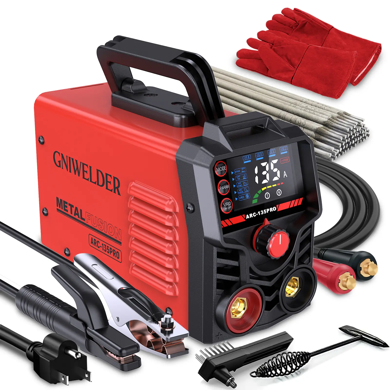 GNIWELDER 110V Stick Welder, Portable Mini ARC Welding Machine with E6013 Welding Rods, Pure Copper Power Cord, 2M Welding Leads, Large LED Display, Smart Rod Match, Hot Start, Arc Force, Anti-Stick & VRD for Home DIY