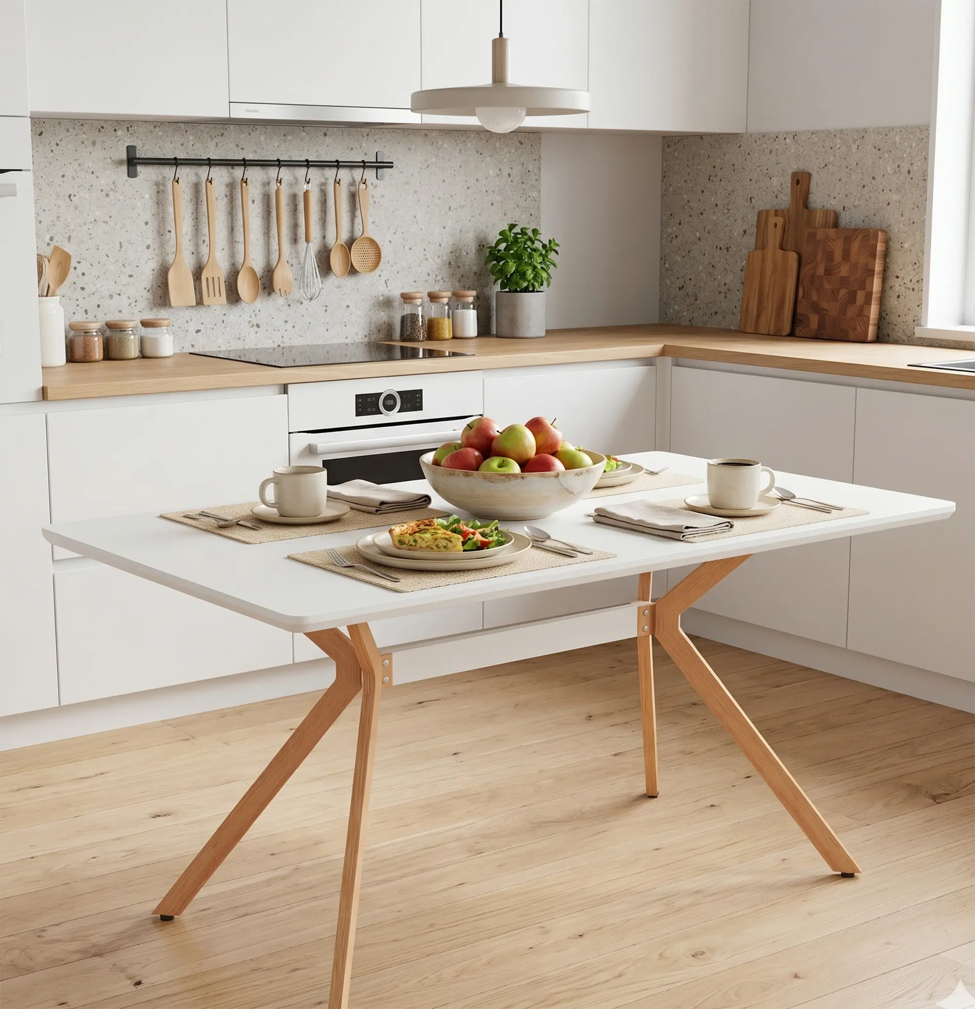 Modern Minimalist Rectangular Dining Table - MDF Wood Anti-Scratch Top, Metal Shelf, Heat-Resistant Indoor Furniture for Dining Room, Kitchen