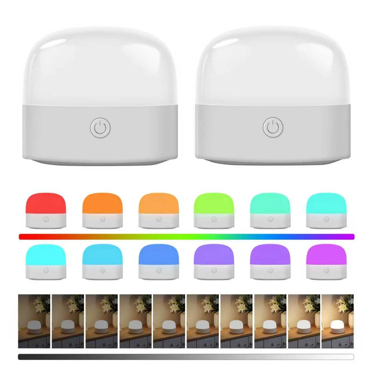 2-Pack Safe Plastic Detachable Magnetic RGB LED Bulb JG-WSL04-B, Compact Rechargeable Portable Night Light with Remote Control, Jump Mode, Adhesive Iron Brackets, 2600mAh Battery, 0.28 lbs, 2.60x2.60x2.28 Inches for Bedroom, Party Decor
