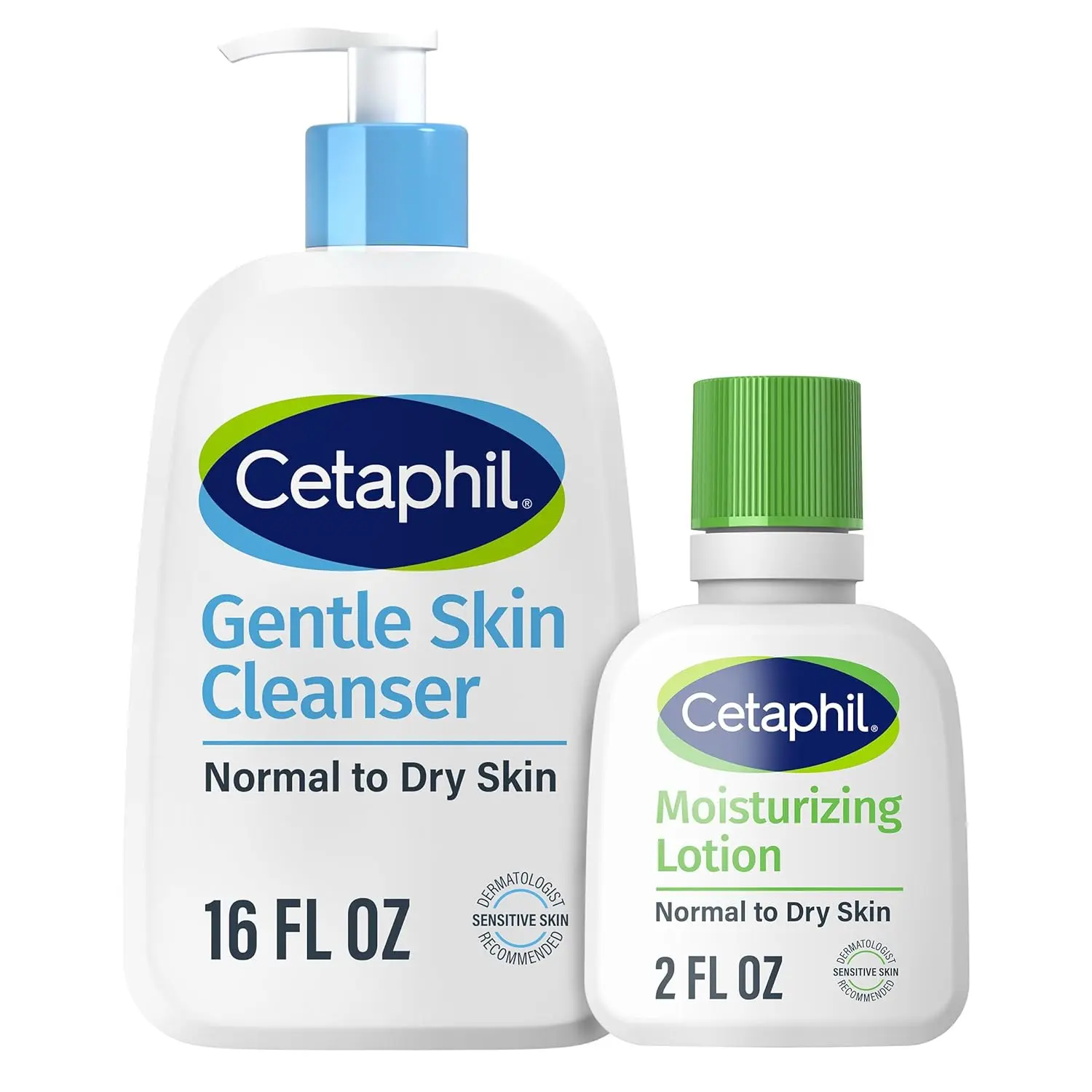 Cetaphil Hydrating Gentle Facial Cleanser for Dry-Normal Sensitive Skin (16 oz) + Travel-Size Moisturizing Lotion (2 oz) - Moisture-Boosting Face Care Products for Cleansing and Soft Skin