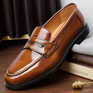 Men's retro penny loafers: glossy leather, slip-on, rubber sole. Perfect for business & weddings | Timeless men's shoes | wedding shoes 82686