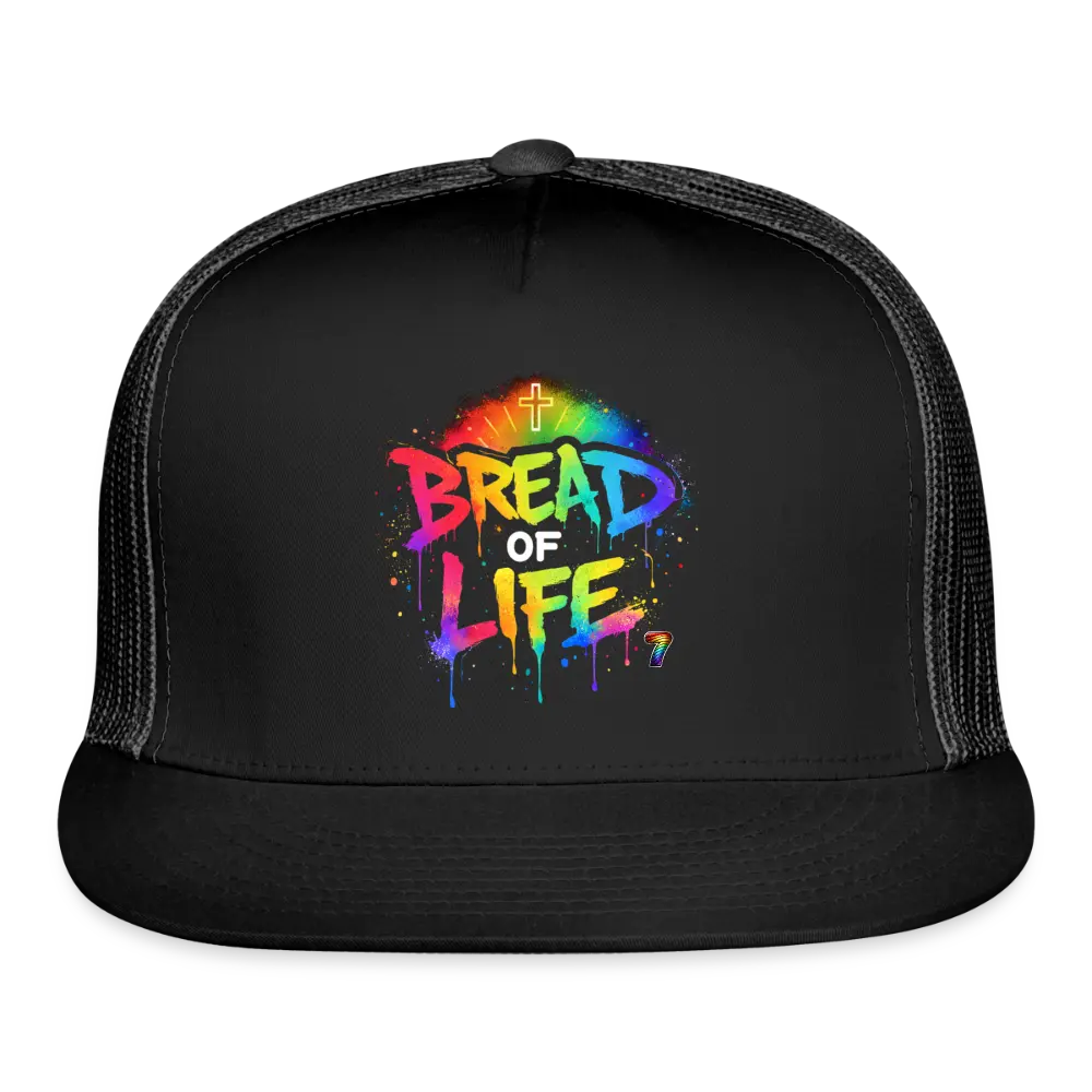 Bread Of Life Unisex Cotton Trucker Cap - Adjustable Snap Back, Daily Casual Hat with Bold Embroidered Graphic Design, Mesh Ventilation