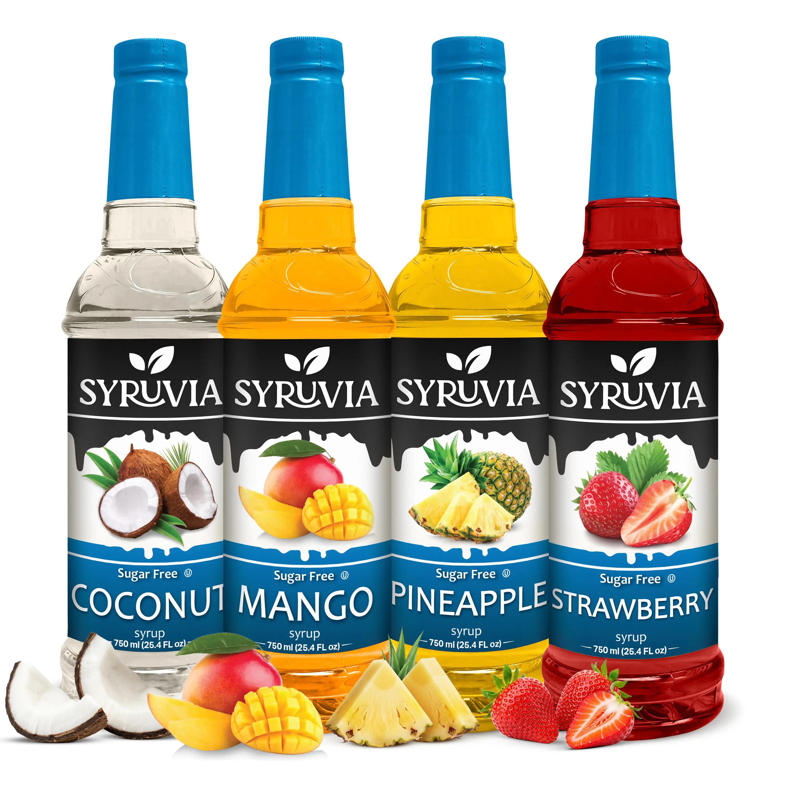 Syruvia Sugar Free Syrup, Fruit Flavors Variety Pack – Coconut, Mango, Pineapple & Strawberry – Gluten-Free, Kosher, 25.4 fl oz Bottles – Perfect Fruit Flavor Set for Cocktails, Mocktails & More (Pack of 4), Low Calorie