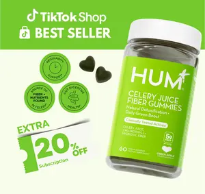 HUM Celery Juice Fiber Gummies for Detox & Gut Health - 60 Vegan Gummies with Chlorophyll & Prebiotic Fiber - Non-GMO, Soy-Free, Gluten-Free - Daily Green Boost
