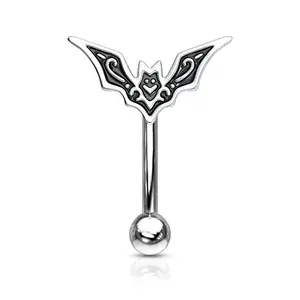 Horror Bat Top Curved Barbell Eyebrow Ring - 316L Stainless Steel