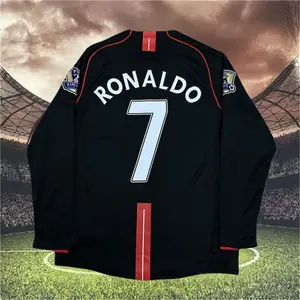 2007 2008 Away Retro Black No.7 Ronaldo Long Sleeved Soccer jersey