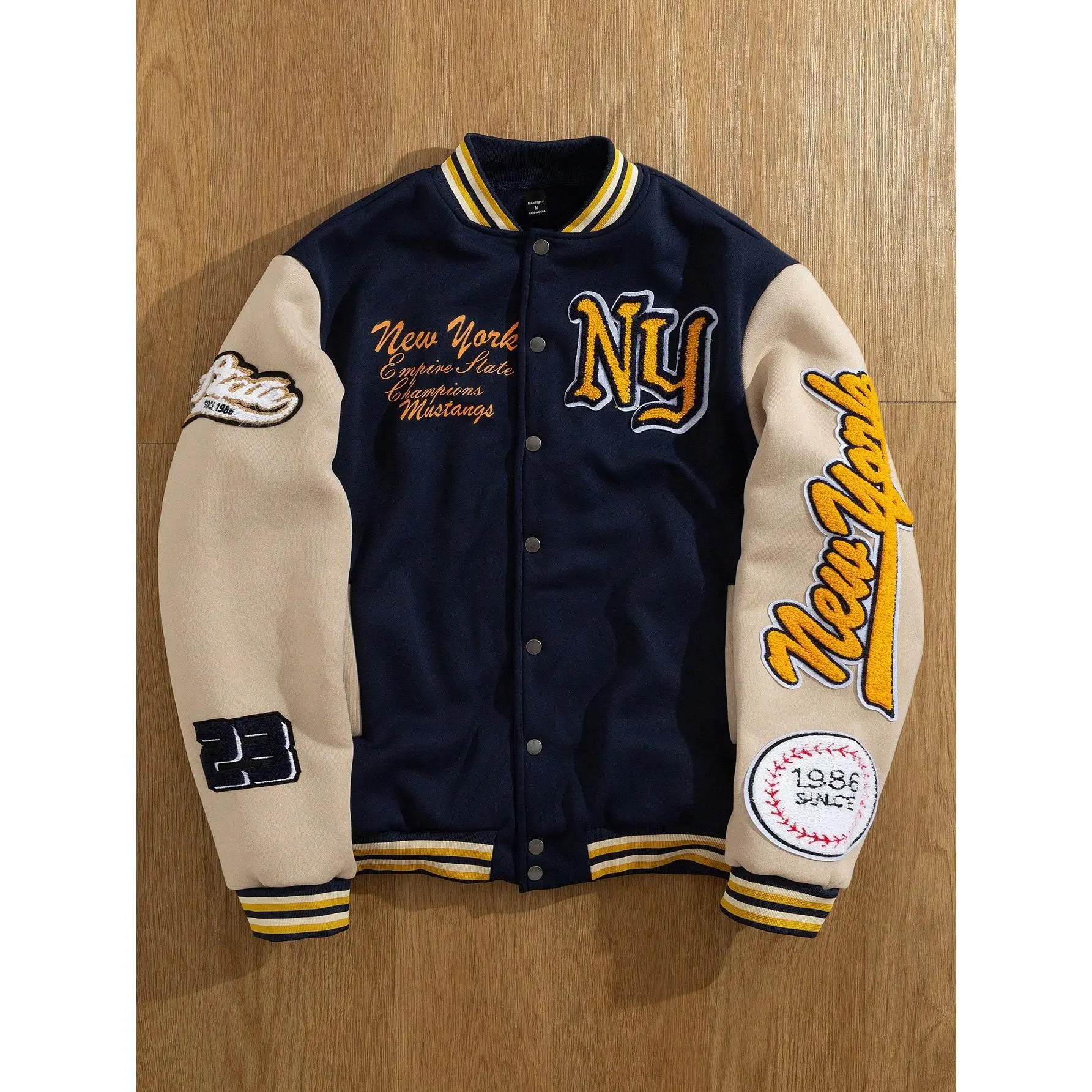 Men's Baseball Collar Varsity Bomber Jacket with Letter Patches, Long Sleeve Striped Fabric Streetwear for Mensfashion, Streetwear Jacket, Pockets, 100% Polyester Men's Lightweight Jackets