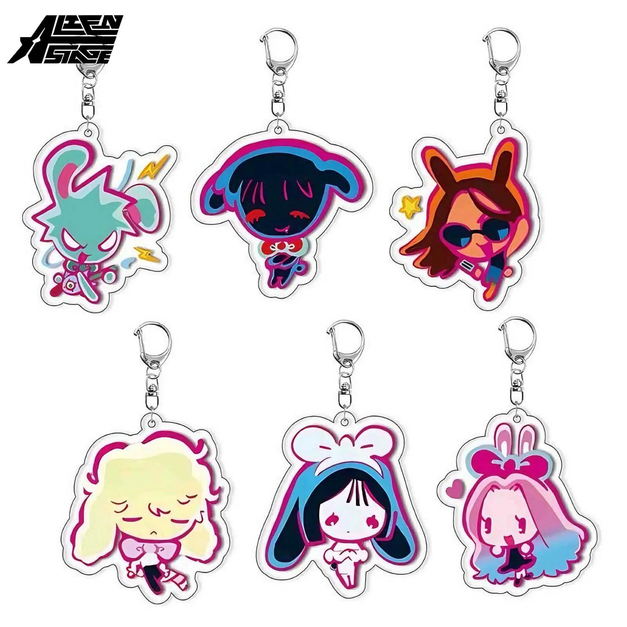 Alien Stage Stained Glass Keychain Multipack - 12 Pieces Plastic Keychain Accessory, Collector's Edition Korea Rabbit Cafe Collection, Cutecore Alnst Merch Figure, Cute Backpack Gift for Students, Casual Wear Accessory