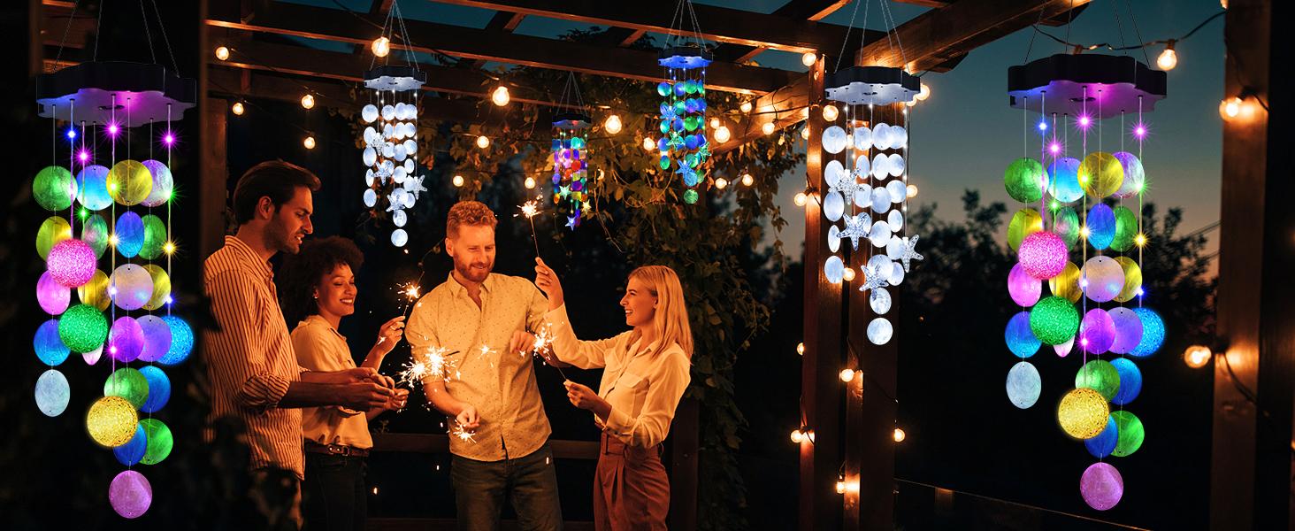 Summer Garden Decor – Colorful Solar Outdoor Shell Wind Chime Hanging Light! Perfect Holiday Gift for Women, Moms, Grandmas & Girls, Waterproof & Durable for Garden Parties, Porch, Patio & Yard
