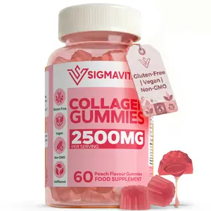 Sigma Vitals Collagen Gummies Peach Flavor 2500mg for Women & Men - Supports Skin Hair Nails & Joints - Sugar Free - Vitamin D3 - Biotin - Hyaluronic Acid - Gluten Free - 60 Gummies