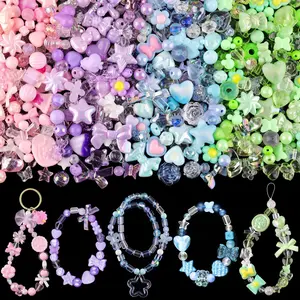 Assorted 180-240PCS Acrylic Beads for Bracelet Making, Flower Bow Butterfly Candy GummyBear Aesthetic Bracelet Charms,Cute Beads for Jewelry Making DIY Necklace Keychain Phone Charm