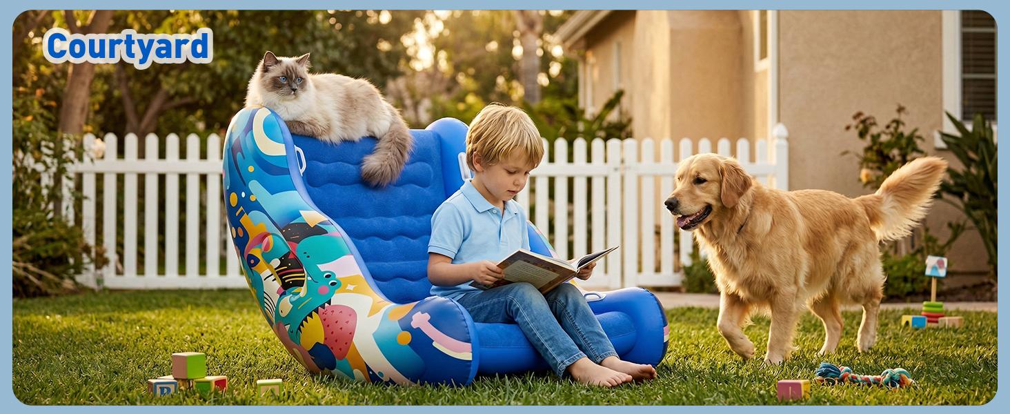 Crakrora Child-Sized Montessori Rocking Chair for 3-8 Year Old Boys, Inflatable Air Cloud Rocker Sofa with Storage, Sensory Room Supply for Autism ADHD, Premium Leak-Proof PVC, Portable Inflation, Self-Soothing Motor Skills Training Birthday Cool Gift,soh