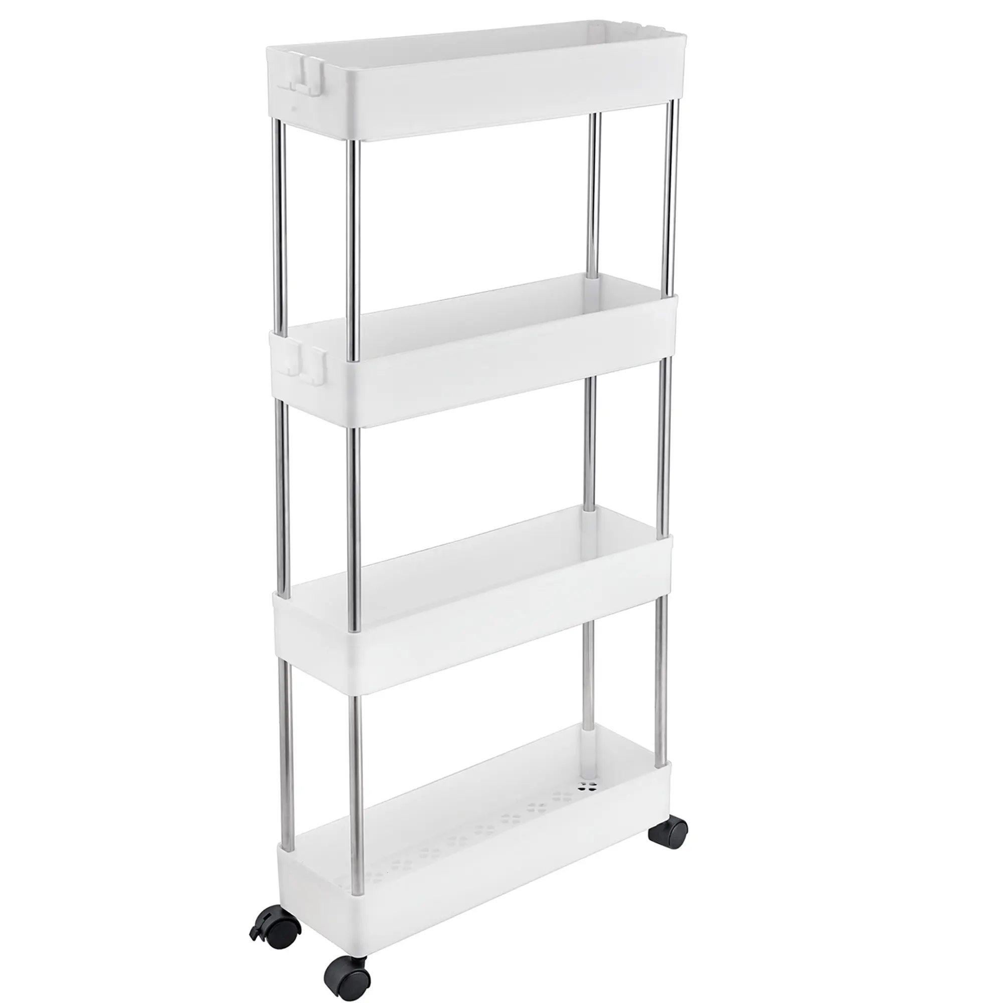 4-Tier Slim Storage Cart,Kitchen Storage Organizer,Slim Rolling Cart,Slide Out Storage Cart with Wheel,Mobile Shelving Unit for Bathroom Kitchen Bedroom Laundry Narrow Places Adjustable Installation