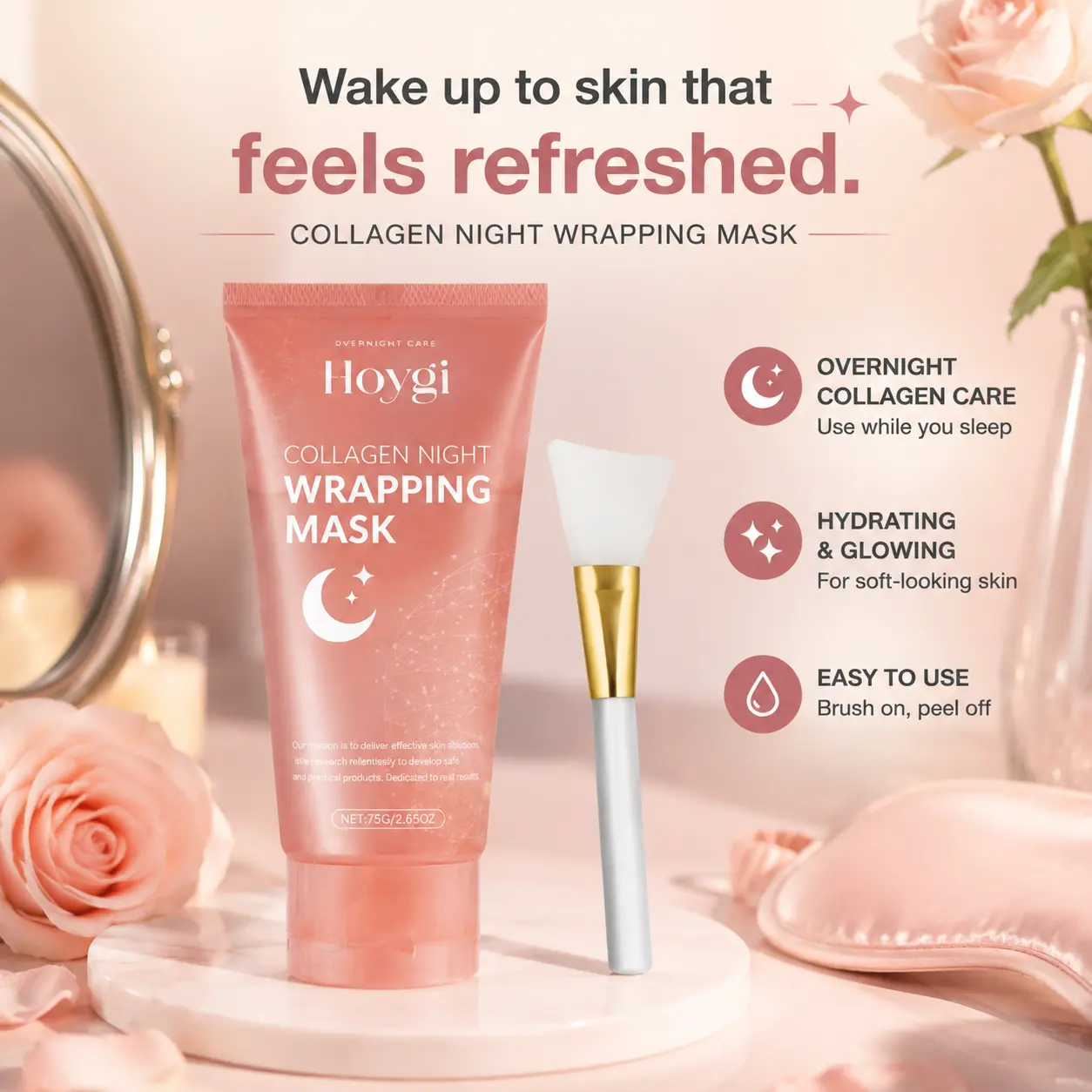 Collagen Overnight Wrap Mask, Hydrating & Firming Facial Mask with Brush, Gentle on All Skin Types, Collagen Face Mask, Face Care Products, Beauty Products, MoisturizerFacial Skin Care Product for Women & Men