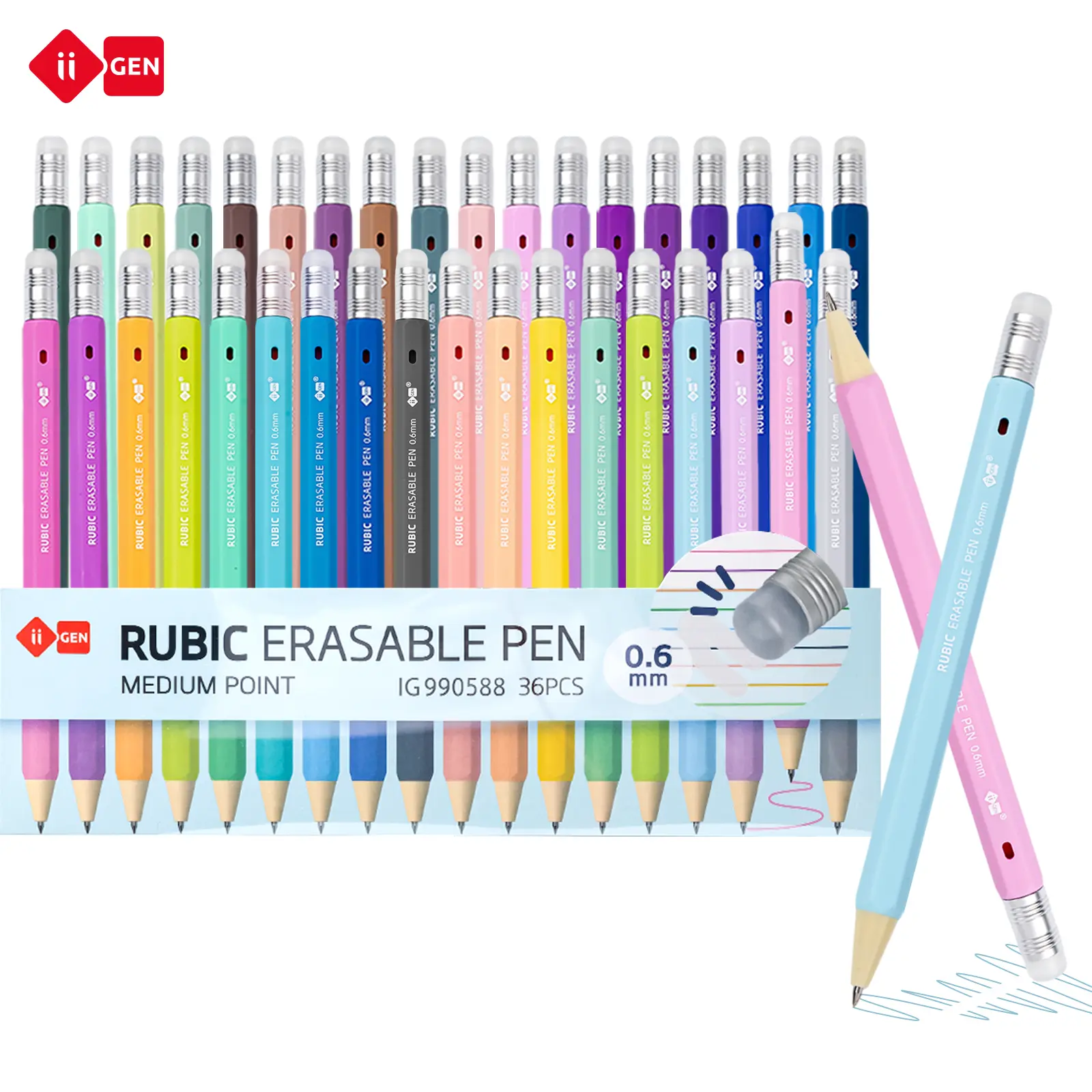iiGEN RUBIC Erasable Gel Pens - 0.6mm Retractable Twist Pens with Ergonomic Hexagonal Grip, Smooth Writing, Error Removal, Back to School Haul, Stationery Supplies, Teacher Stuff, Stuff for School