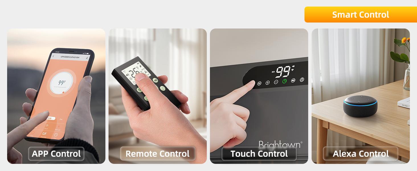 Brightown Smart Wall Heater, Electric Space Heater for Indoor Use 1500W, 5 Optional Modes, Adjustable Thermostat, Easy-Mount Heater for Bedroom with Remote Control, 12H Timer, Works with Alexa