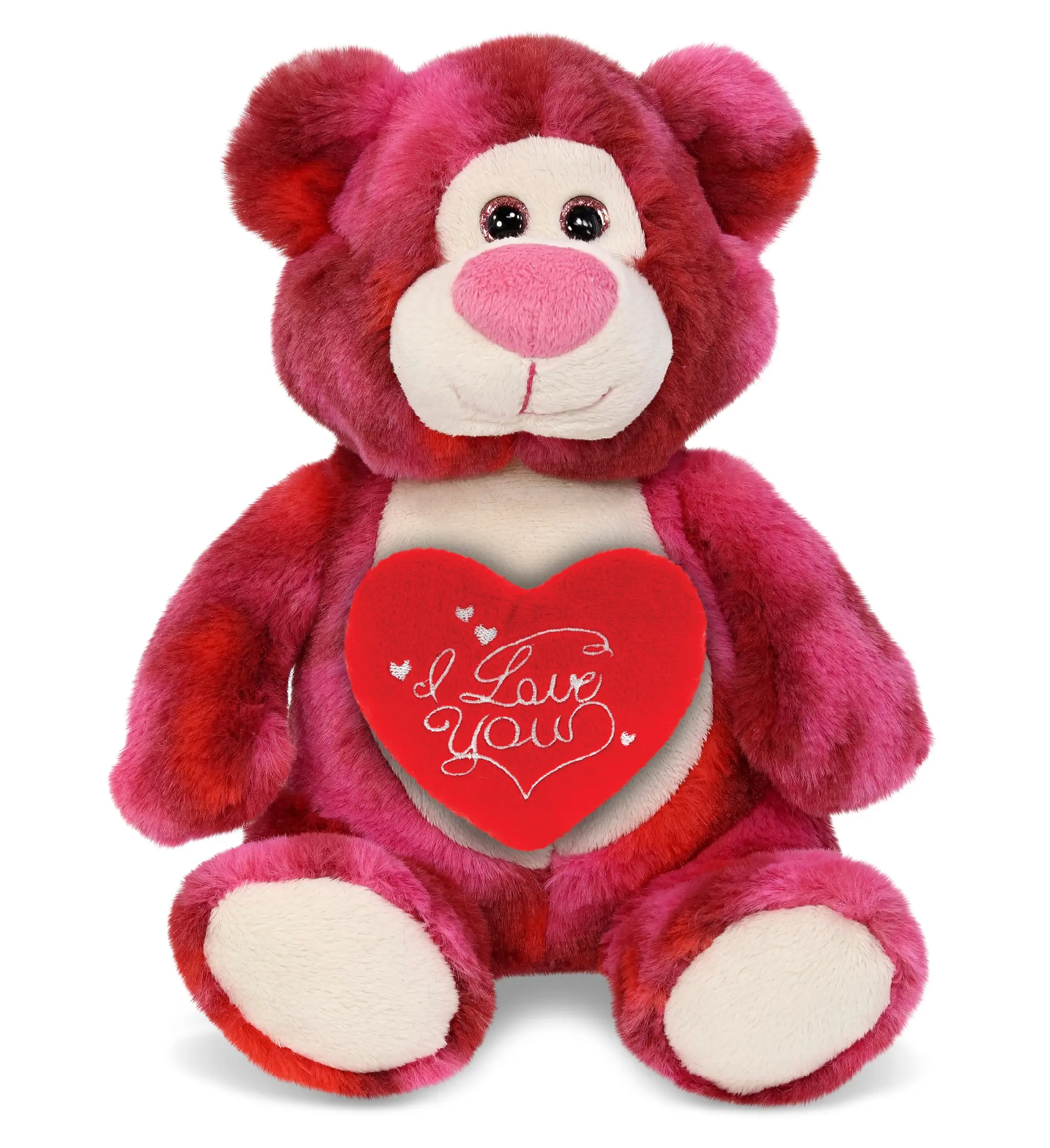 DOLLIBU 9" Pink Tie-Dye Huggable Stuffed Animal - 6l×6w×9h in, Embroidered Red "I Love You" Heart, Super-Soft Plush Toy, Stuffed Animal Gift for Kids (Anniversary Occasion)