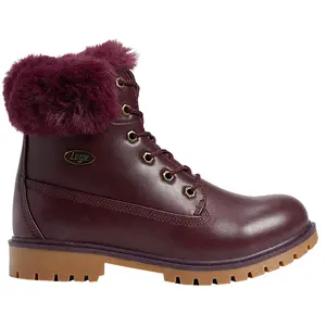 Lugz Womens Rucker Hi Faux Fur Round Toe Lace Up Casual Boots Ankle Low Heel 1-2" - Brown, Purple