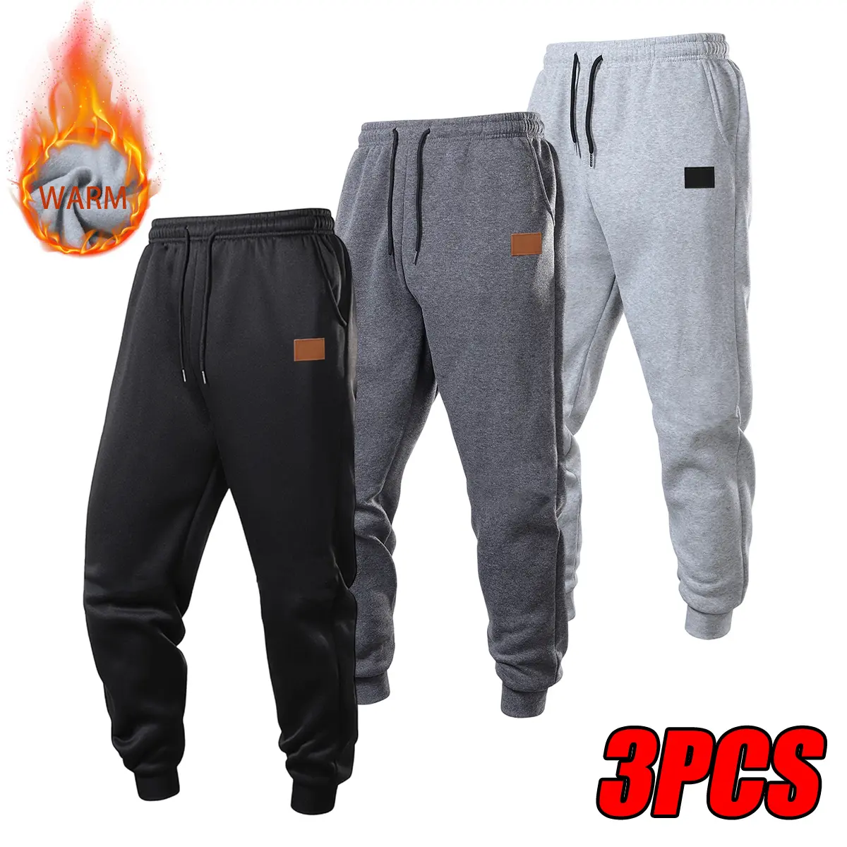 Men’s winter fleece-lined jogger sweatpants, relaxed fit with elastic drawstring waist, cuffed ankles, deep side pockets, soft warm thermal interior, premium breathable fabric that resists pilling and is skin-friendly, casual athletic pants for daily gym,