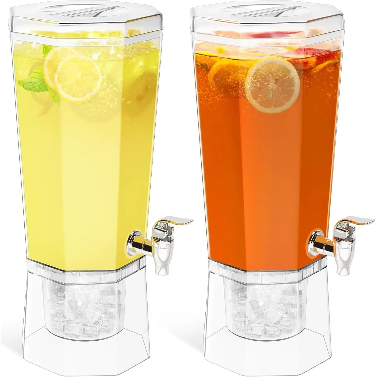 1 Gallon Drink Dispenser for Parties 2 Pcs, 4L Plastic Beverage Container with Stand for Juice/Tea/Soda & Lemonade, Clear Water Pitcher with Spigot for Mimosa Bar Hosting 39 x 16 cm/15x6"