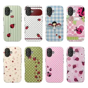 8-Style L-Ladybug Striped & Polkadot Tough Smartphone Case, Trendy Accessories for iPhone 11,12,13,14,15,16,17 Cellphone Handheld Devices