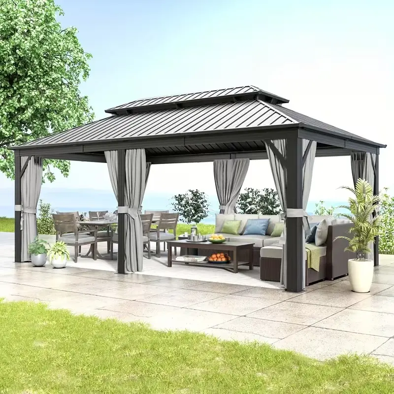 12ft X 20ft Hardtop Gazebo Galvanized Steel Double Top, Aluminum Metal