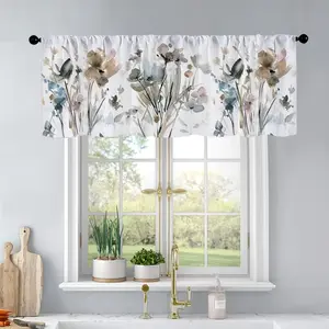 1pc Spring Floral Watercolor Abstract Art Kitchen Curtain Valance, 54"x18" Reversible Light-Filtering Rod Pocket Window for Living Room, Bedroom, Bathroom Home Decor, 100% Polyester, Machine Washable, Unlined, Pastoral Theme Foldable Colorful Divider
