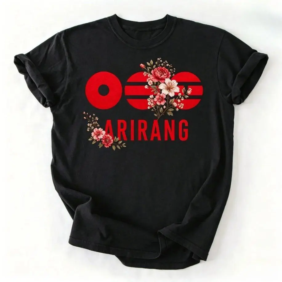 Arirang Floral Graphic Tee, Traditional Korean Inspired Casual Shirt, Red Flower Print Top, Unique Cultural Apparel graphic tees