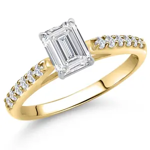 Gem Stone King 10K Two Tone Gold Lab Grown Diamond Engagement Ring For Women | 0.83 Cttw | Emerald Cut 6X4MM | Gemstone April Birthstone | DEF Color | VVS-VS Clarity