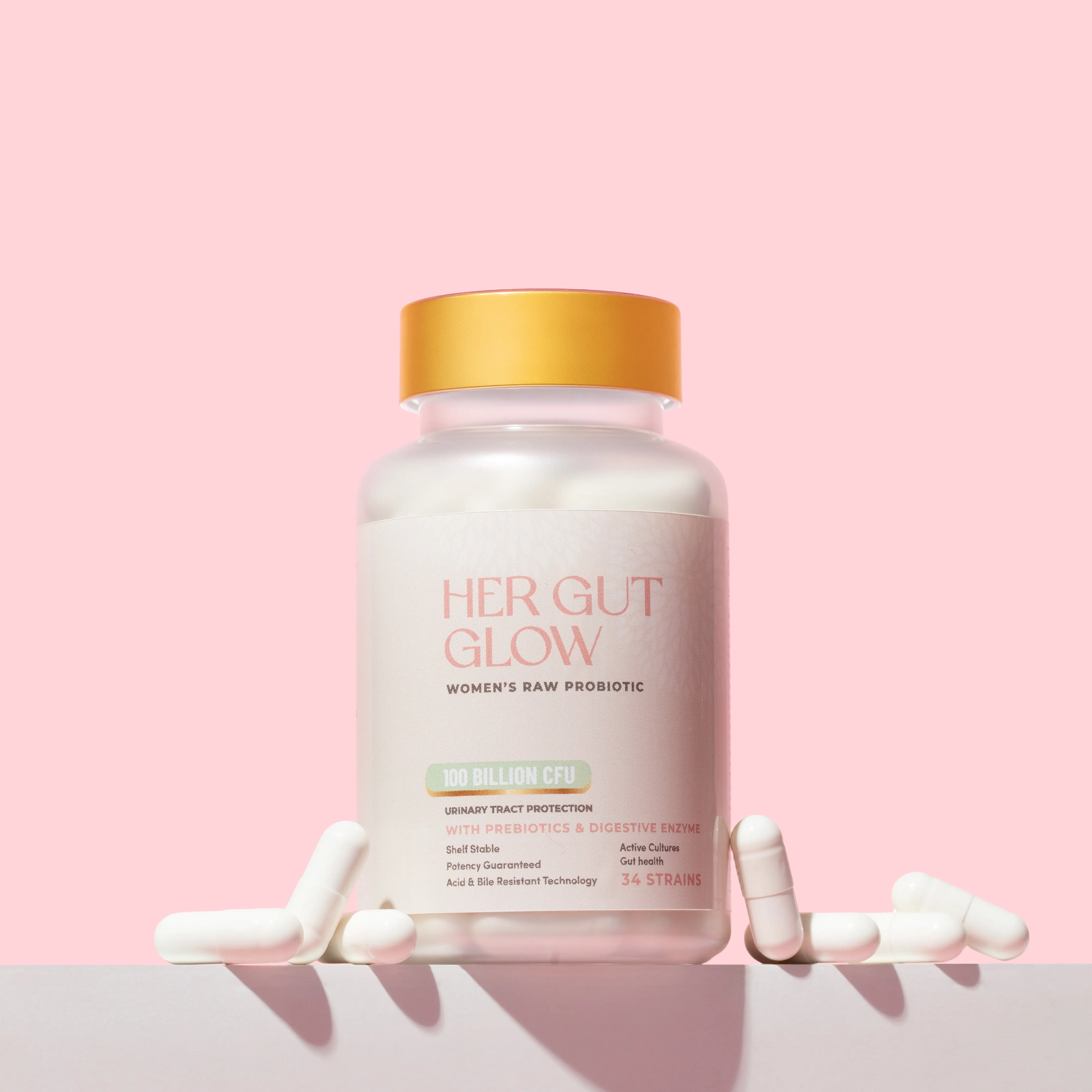 Her Gut Glow Women's Probiotic 100 Billion CFU 34 Strains for Digestive & Urinary Tract Support Daily Wellness