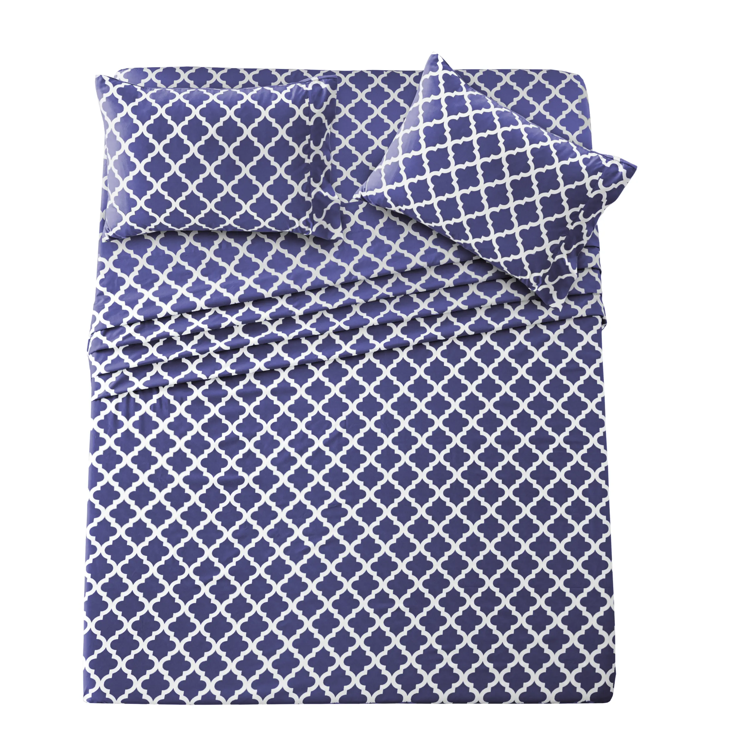 Lux Decor 4 Pc Quatrefoil, Floral & Paisley Bedding Set - Upto 16 inches Deep Pocket Wrinkle Free Soft Bedding Set with Pillowcases - Comfy Breathable & Cooling Hotel Luxury Sheets - Cozy & Luxury Bedding - Decorative Bedding Set - Summer Gifts