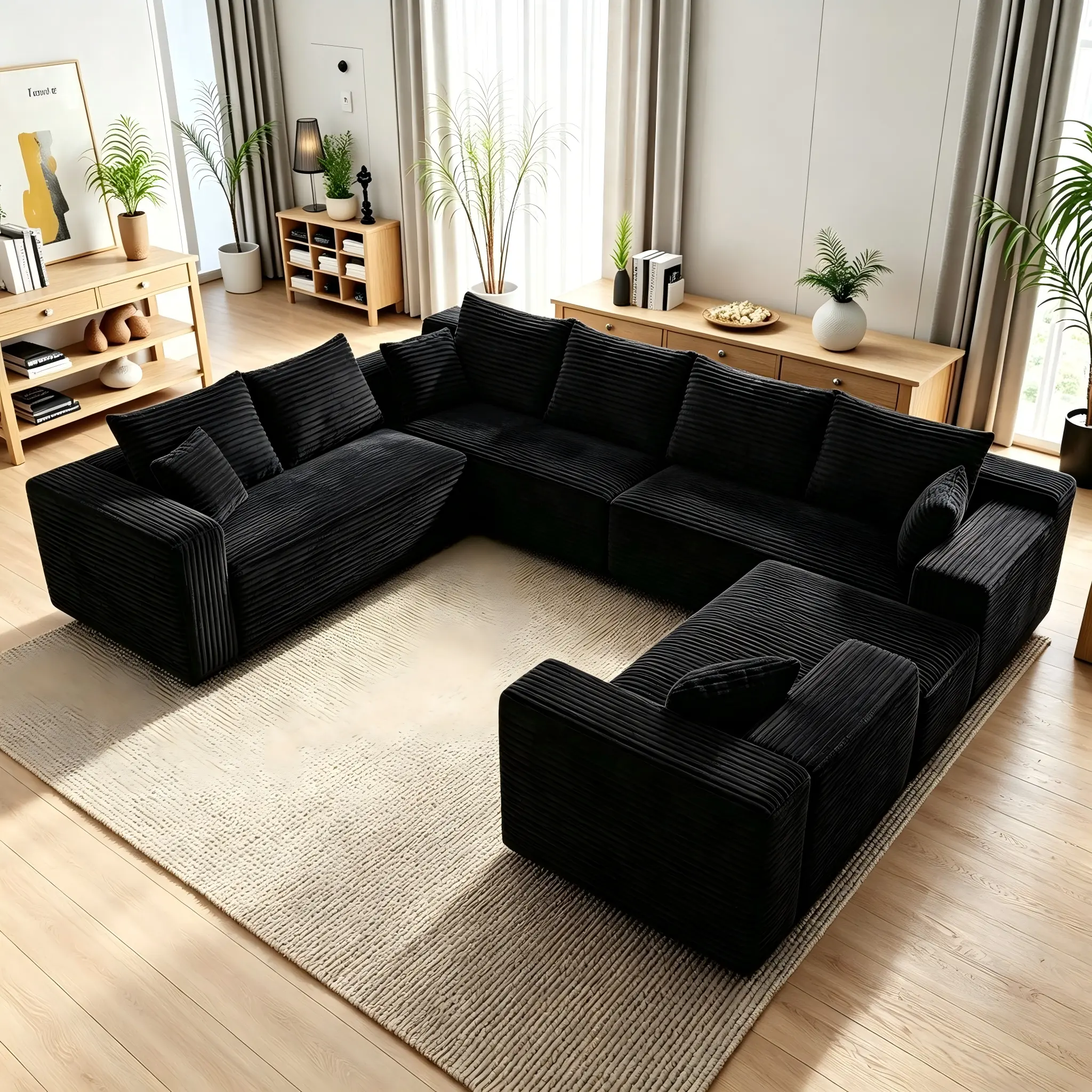 138-in Oversized U-Shaped Boneless Cloud Sectional - 8-Seater Modular 4-in-1 Flexible Deep Seat Corner Living Room Couches with Chaise Lounges, No Assembly, 2-Package Shipping, Boneless Couches,dorm essentials,home decor