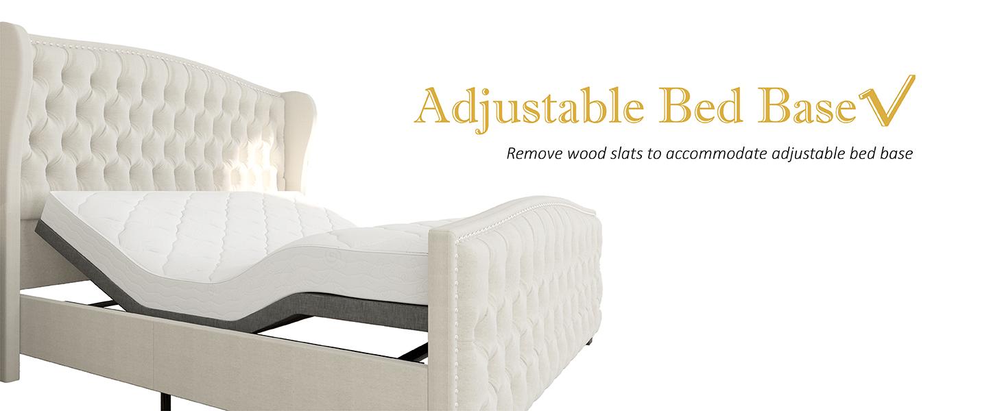 AMERLIFE  Platform Bed Frame,Velvet Upholstered Bed with Deep Button Tufted &Nailhead Trim Wingback Headboard/No Box Spring Needed/Christmas Gift