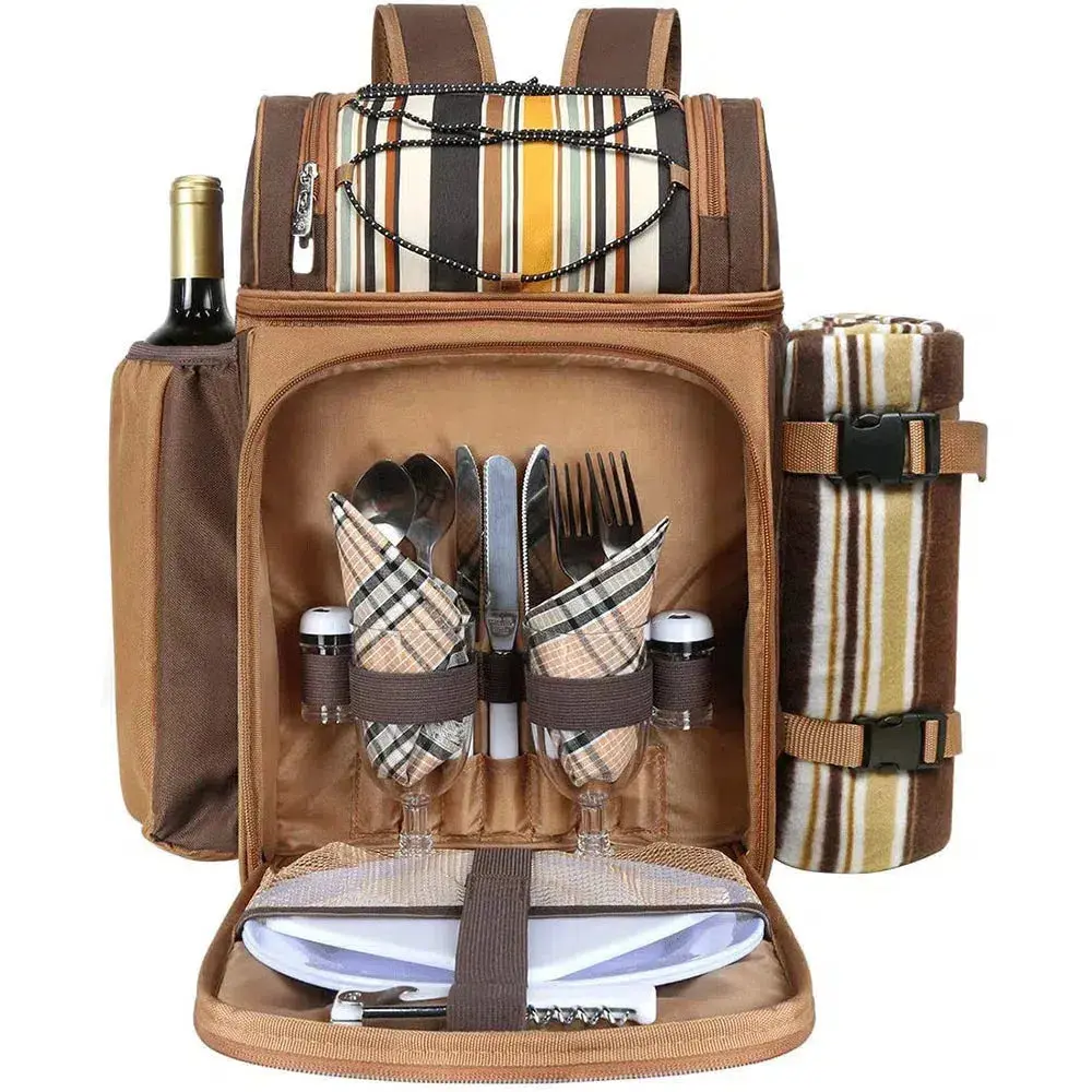 Hap Tim Backpack Coolers Picnic Basket Set - Insulated Cooler Compartment for 2/4 Persons, Wine Holder, Camping Picnic Tableware, Ideal for Couples, Her, Beach Camping, Wedding