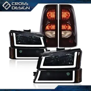 CROSSDESIGN LED DRL Headlights Lamp + Tail Lights Fit For 2003-2006 Silverado 1500