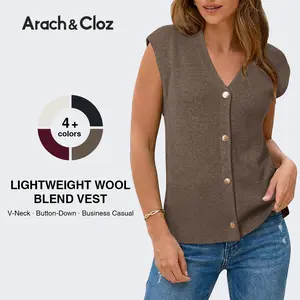 Arach&Cloz Women's Wool Blend V Neck Button Down Summer Business Casual Sweater Vests 2026