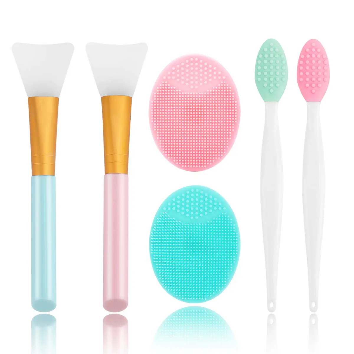 Silicone Face Scrubber, 2Pcs Exfoliating Lip Brush, 2pcs Face Cleansing Brush & Silicone Facial Mask Brush Exfoliator Blackhead Skin Care Tool