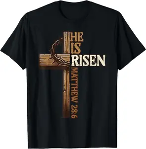 Easter Cross He Is Risen Jesus Christian Men Women Kid Youth T-Shirt