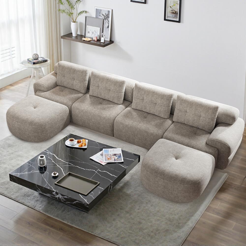 [Summervibes - 3 PKGS] 145'' U-Shaped Modular Sectional Boneless Sofa Couch Full-Foam Structure Compression Packaging Woven Texture Upholstery Oversized Modern Living Room Couch for 4+ Years of Comfort, Gifts for the Whole Family: Husband&Wife, Mom & Dad