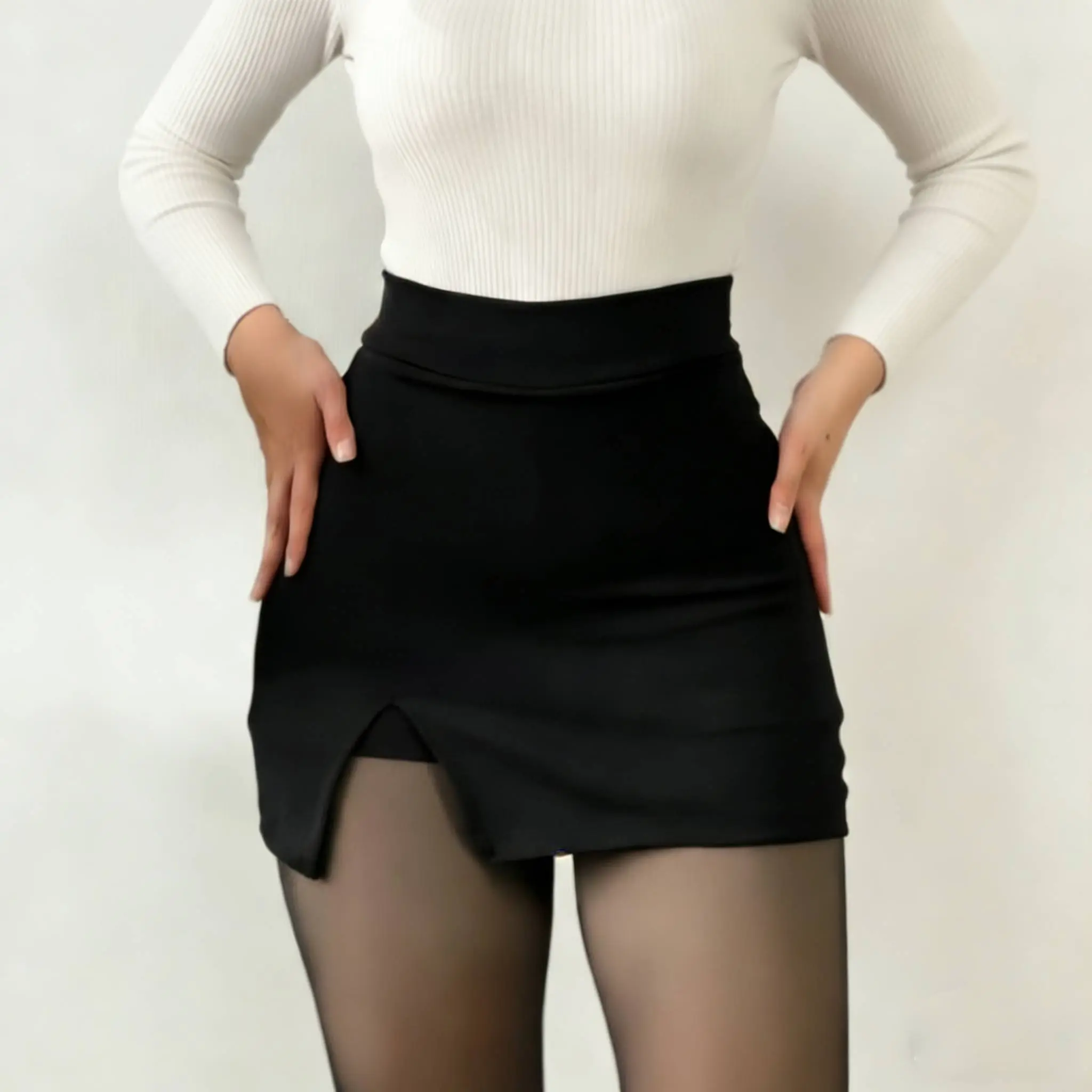 Curvy Women's Fitted Suede Mini Skort with Front Split, Elastic Pull-On Style with Comfortable Lined Shorts, Curvy Clothing,back to school shopping, Women's Clothes, Outdoor
