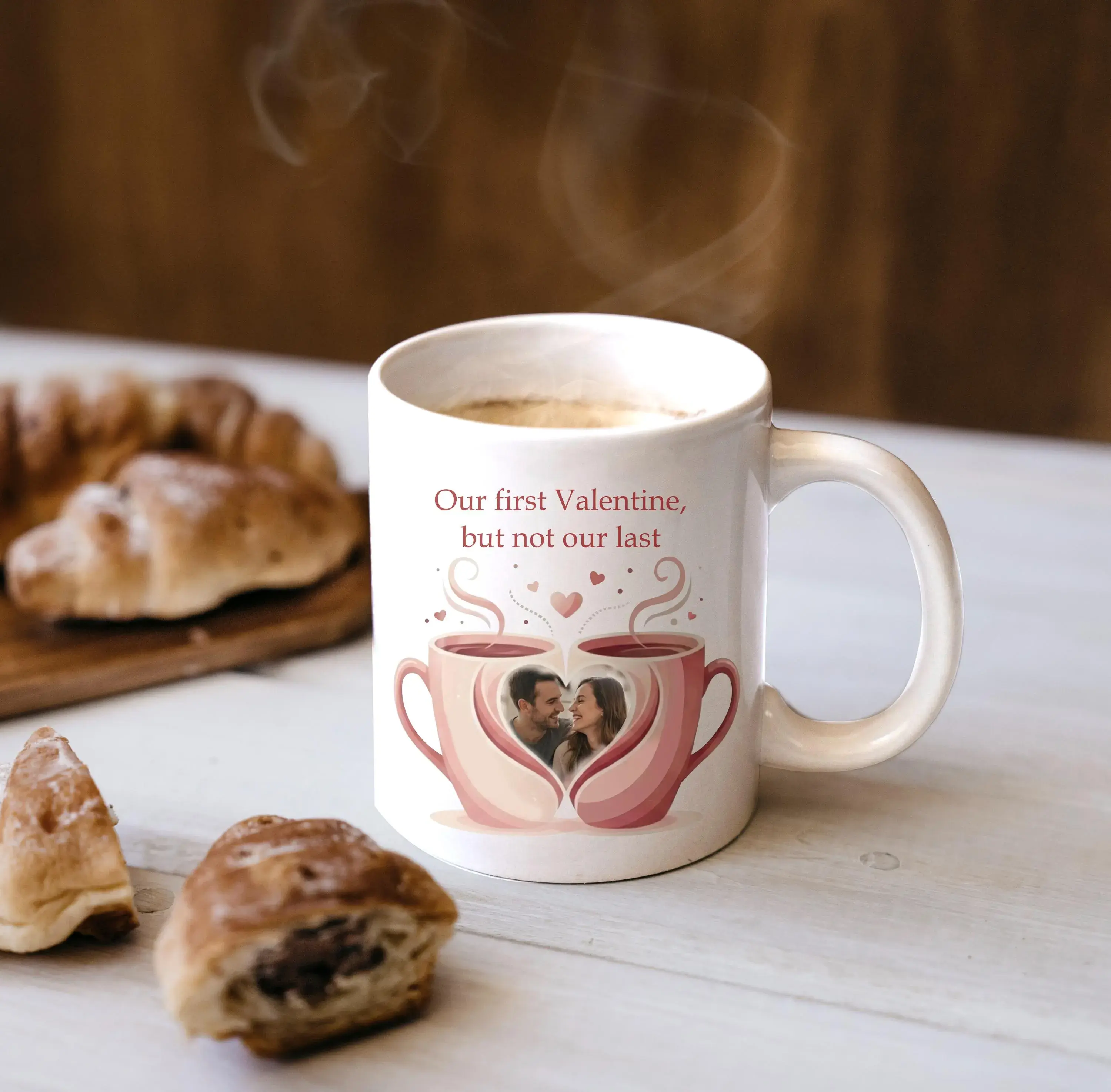 Personalized Photo Coffee Mug for Couples, Cute Illustrated Valentine Mug, First Valentine Keepsake Gift, Romantic Photo Mug